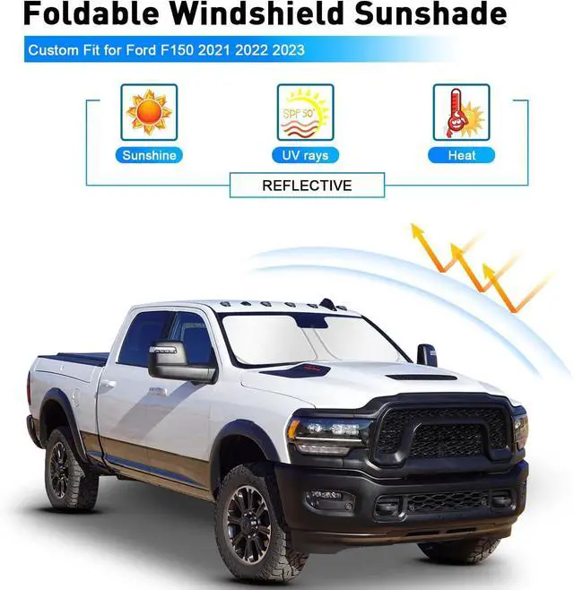 Alt view image 9 of 14 - Windshield Sun Shade for Dodge RAM 2500 3500 2025 2024-2010 Custom Fit Foldable Sunshade Sun Visor Shield Protector Accessories Blocks UV Rays Keep Your Car Cooler