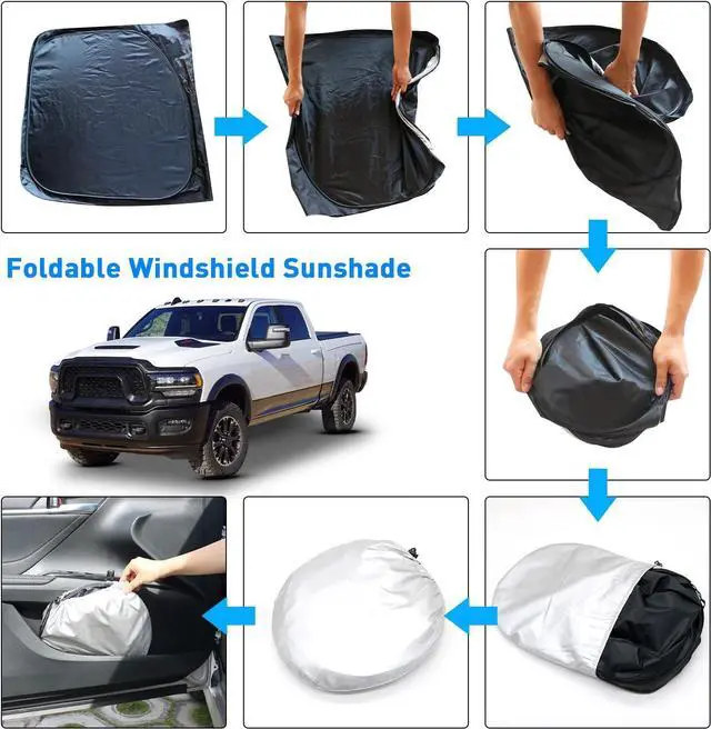 Alt view image 13 of 14 - Windshield Sun Shade for Dodge RAM 2500 3500 2025 2024-2010 Custom Fit Foldable Sunshade Sun Visor Shield Protector Accessories Blocks UV Rays Keep Your Car Cooler