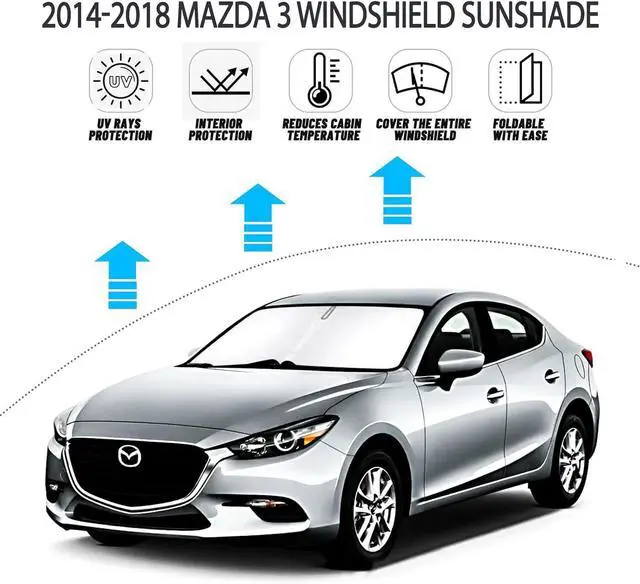 Alt view image 9 of 14 - D-Lumina Windshield Sun Shade for 2014-2018 Mazda 3 Accessories Mazda3 Sedan Hatchback, Front Window Sunshade Sun Visor Protector Block UV Rays Heat, Foldable 2 Layers 210T Material