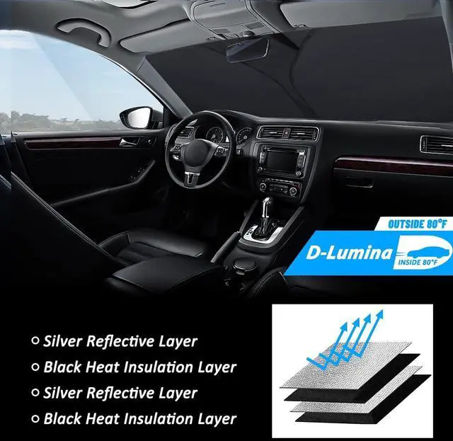 Alt view image 13 of 14 - D-Lumina Windshield Sun Shade for 2020 2021 2022 2023 2024 2025 Nissan Sentra Sedan Accessories, Front Window Sunshade Sun Visor Protector Block UV Rays Heat, Foldable 2 Layers 210T Material