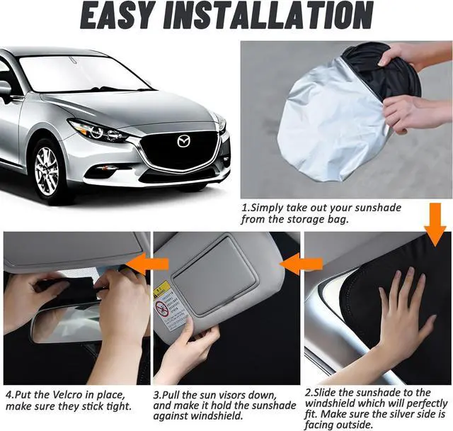 Alt view image 12 of 14 - D-Lumina Windshield Sun Shade for 2014-2018 Mazda 3 Accessories Mazda3 Sedan Hatchback, Front Window Sunshade Sun Visor Protector Block UV Rays Heat, Foldable 2 Layers 210T Material