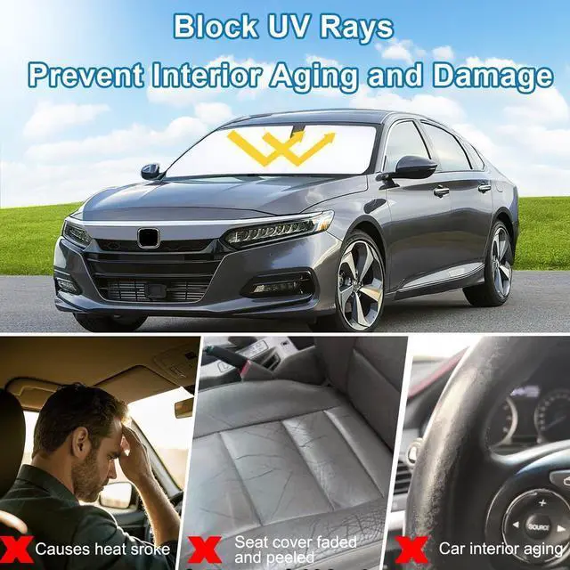 Alt view image 12 of 14 - Premium Car Windshield Sun Shade for 2018-2022 Honda Accord Front Window Sun Visor Reflector 310T Thickened Blocks UV Rays Foldable Sunshade Car Interior Protection Accessories