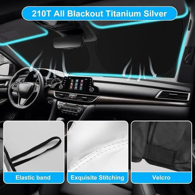 Alt view image 9 of 14 - Car Windshield Sun Shade for 2018 2019 2020 2021 2022 2023 2024 2025 Honda Accord Front Window Sun Visor Reflector 210T Blocks UV Rays Foldable Sunshade Car Interior Protection Accessories