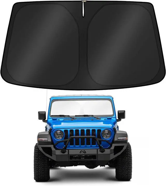 Alt view image 8 of 14 - KUST Windshield Sun Shade for 2020-2025 2026 Jeep Gladiator(JT) Accessories,Sport,Sport S,Overland Rubicon Pickup(NO Sensor)Window Sunshade Sun Visor Protector Foldable Blocks UV Rays Keep Car Cooler