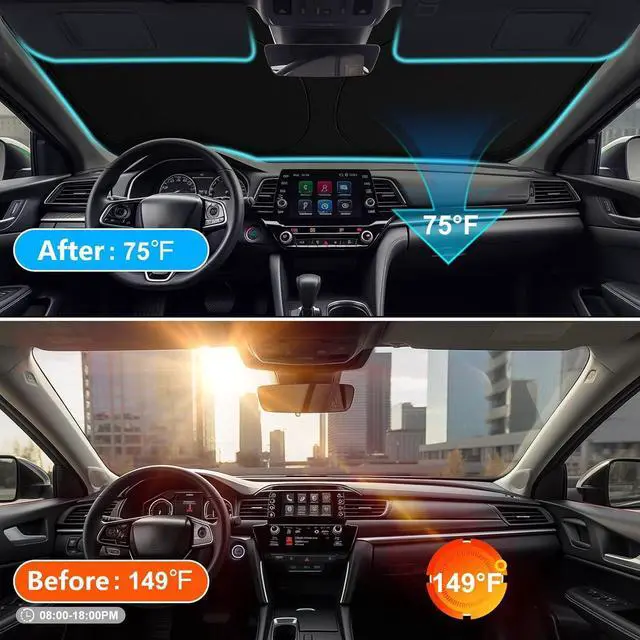 Alt view image 12 of 14 - Car Windshield Sun Shade for 2018 2019 2020 2021 2022 2023 2024 2025 Honda Accord Front Window Sun Visor Reflector 210T Blocks UV Rays Foldable Sunshade Car Interior Protection Accessories