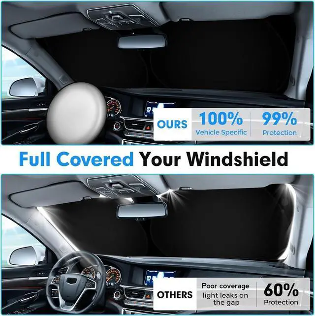 Alt view image 11 of 14 - KUST Windshield Sun Shade for 2020-2025 2026 Jeep Gladiator(JT) Accessories,Sport,Sport S,Overland Rubicon Pickup(NO Sensor)Window Sunshade Sun Visor Protector Foldable Blocks UV Rays Keep Car Cooler