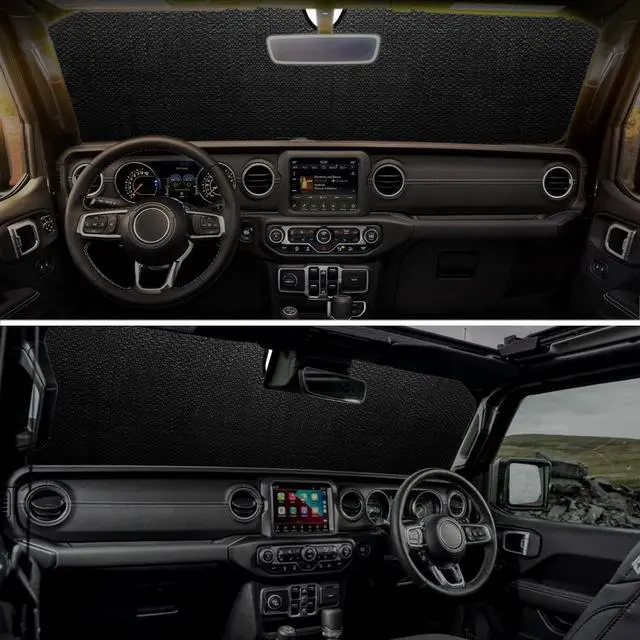 Alt view image 12 of 14 - Windshield Sun Shade Compatible with Jeep Wrangler JK JKU JL JLU 1997-2023 & Jeep Gladiator JT 2020-2023 16.5"x52.5" Folding Front Window Sun Shade for Car Accessories (American Flag)