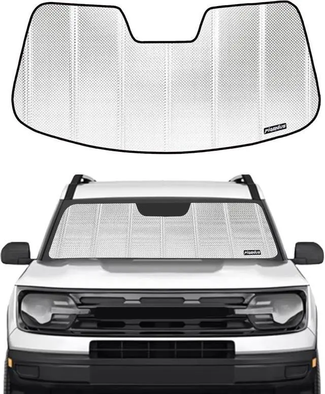 Alt view image 7 of 12 - Windshield Sun Shade for Ford Bronco Sport 2021-2025. Reflective Aluminum Film Front Window Sunshade - BLAZBLOCK