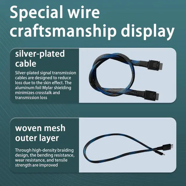 Alt view image 3 of 7 - HOOCCC Oculink Cable Silver-Plated OcuLink 4i SFF-8611 to SFF-8611 PCIe 4.0 x4 Gen4 Full-Function Extension Cable, 64Gbps High-Speed Data Cable for Egpu