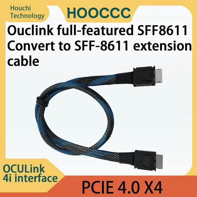 Main image of HOOCCC Oculink Cable Silver-Plated OcuLink 4i SFF-8611 to SFF-8611 PCIe 4.0 x4 Gen4 Full-Function Extension Cable, 64Gbps High-Speed Data Cable for Egpu