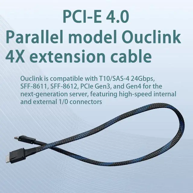 Alt view image 4 of 7 - HOOCCC Oculink Cable Silver-Plated OcuLink 4i SFF-8611 to SFF-8611 PCIe 4.0 x4 Gen4 Full-Function Extension Cable, 64Gbps High-Speed Data Cable for Egpu