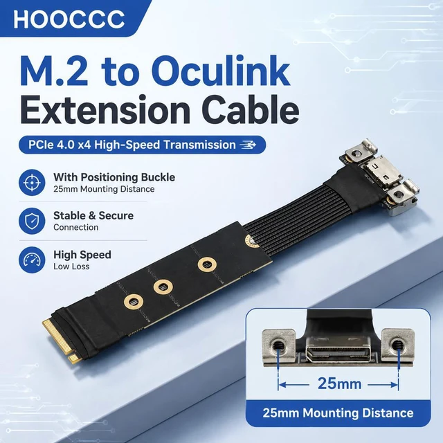 Main image of HOOCCC M.2 to OCulink SFF-8611 Ext Cable, NVMe PCIe 4.0 x4 Gen4 External GPU Dock Cable With Fixing Buckle 20cm