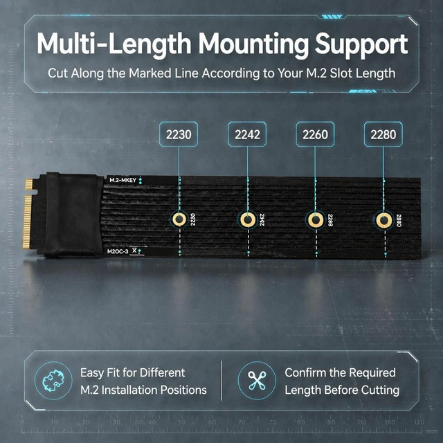 Alt view image 6 of 7 - HOOCCC M.2 to OCulink SFF-8611 Ext Cable, NVMe PCIe 4.0 x4 Gen4 External GPU Dock Cable With Fixing Buckle 20cm