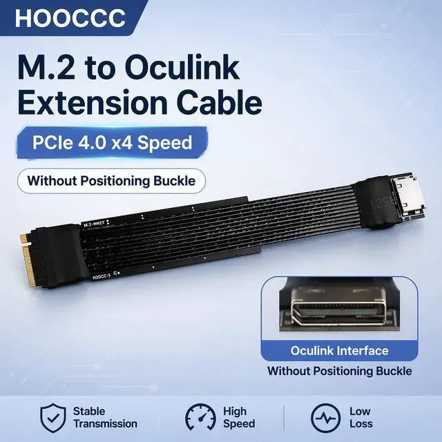 Main image of HOOCCC M.2 to OCulink SFF-8611 Ext Cable, NVMe PCIe 4.0 x4 Gen4 External GPU Dock Cable Without Buckle 10cm
