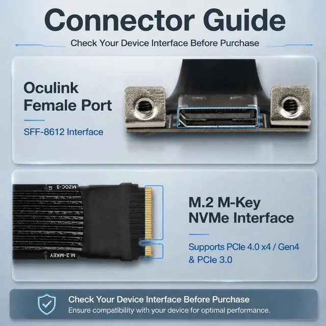 Alt view image 4 of 7 - HOOCCC M.2 to OCulink SFF-8611 Ext Cable, NVMe PCIe 4.0 x4 Gen4 External GPU Dock Cable Without Buckle 10cm