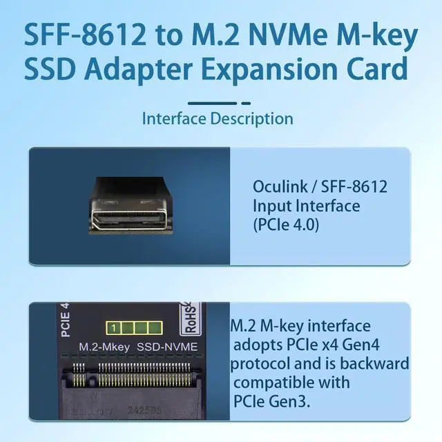 Alt view image 3 of 7 - HOOCCC Oculink SFF-8612 to M.2 NVMe SSD Adapter Board, PCIe 4.0 M-Key Converter