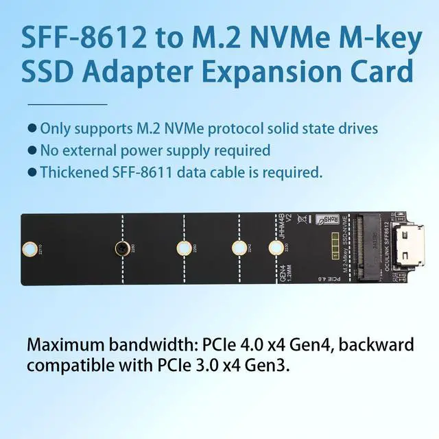 Alt view image 2 of 7 - HOOCCC Oculink SFF-8612 to M.2 NVMe SSD Adapter Board, PCIe 4.0 M-Key Converter