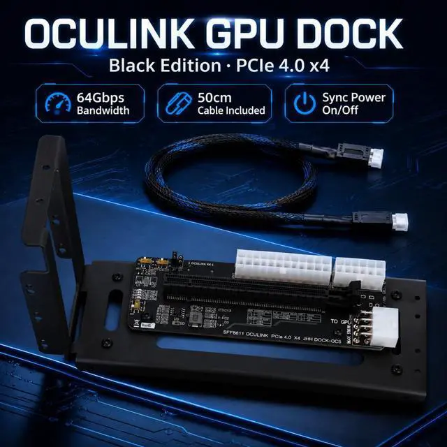 Main image of HOOCCC OCuLink GPU Dock with 50cm Cable & Bracket, PCIe 4.0 x4 to PCIe x16 Riser Card 64Gbps, SFF-8612 eGPU Dock Station for Mini PC Laptop Desktop, Sync Power On/Off, White