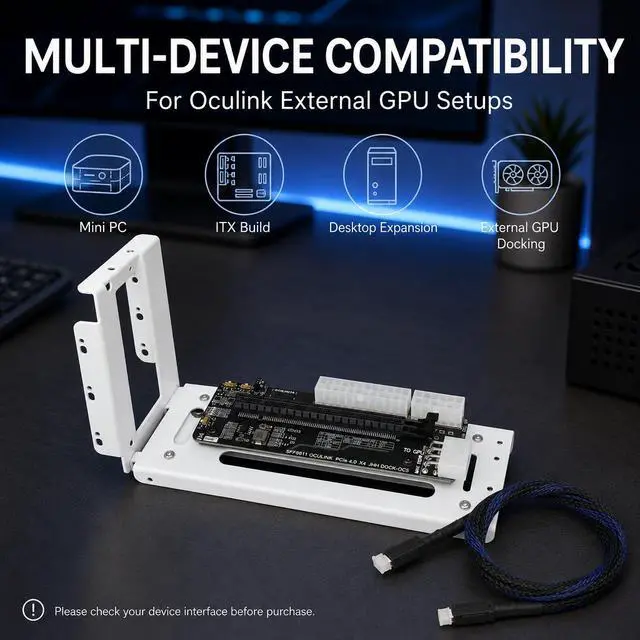 Alt view image 5 of 7 - HOOCCC OCuLink GPU Dock with 50cm Cable & Bracket, PCIe 4.0 x4 to PCIe x16 Riser Card 64Gbps, SFF-8612 eGPU Dock Station for Mini PC Laptop Desktop, Sync Power On/Off, White