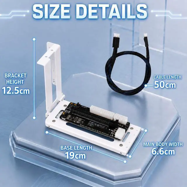 Alt view image 7 of 7 - HOOCCC OCuLink GPU Dock with 50cm Cable & Bracket, PCIe 4.0 x4 to PCIe x16 Riser Card 64Gbps, SFF-8612 eGPU Dock Station for Mini PC Laptop Desktop, Sync Power On/Off, White
