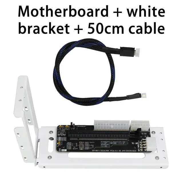 Alt view image 2 of 7 - HOOCCC OCuLink GPU Dock with 50cm Cable & Bracket, PCIe 4.0 x4 to PCIe x16 Riser Card 64Gbps, SFF-8612 eGPU Dock Station for Mini PC Laptop Desktop, Sync Power On/Off, White