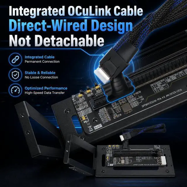 Alt view image 5 of 7 - HOOCCC OCuLink GPU Dock Docking Station with Non-Detachable 50cm OCuLink Cable, Metal Bracket, PCIe 4.0 x4 to x16 64Gbps, Open-Frame eGPU Dock for Mini PC, ATX/SFX PSU Compatible, White