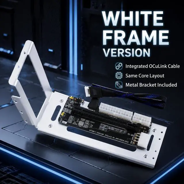 Alt view image 2 of 7 - HOOCCC OCuLink GPU Dock Docking Station with Non-Detachable 50cm OCuLink Cable, Metal Bracket, PCIe 4.0 x4 to x16 64Gbps, Open-Frame eGPU Dock for Mini PC, ATX/SFX PSU Compatible, Black