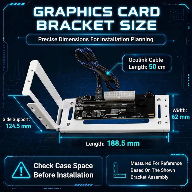 Alt view image 7 of 7 - HOOCCC PCIe 5.0 Oculink GPU Dock External eGPU Enclosure, Open Frame No Length Limit, Supports ATX/SFX Power Supply & Sync Start, for Gaming/Workstation Graphics Cards