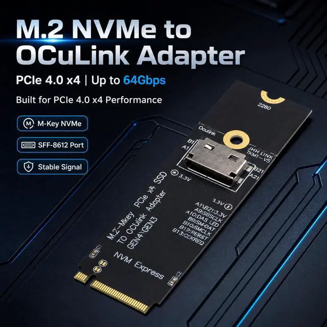 Main image of HOOCCC M.2 NVMe to OCuLink Adapter, PCIe 4.0 x4 Up to 64Gbps, M-Key SFF-8612 Converter for eGPU Dock