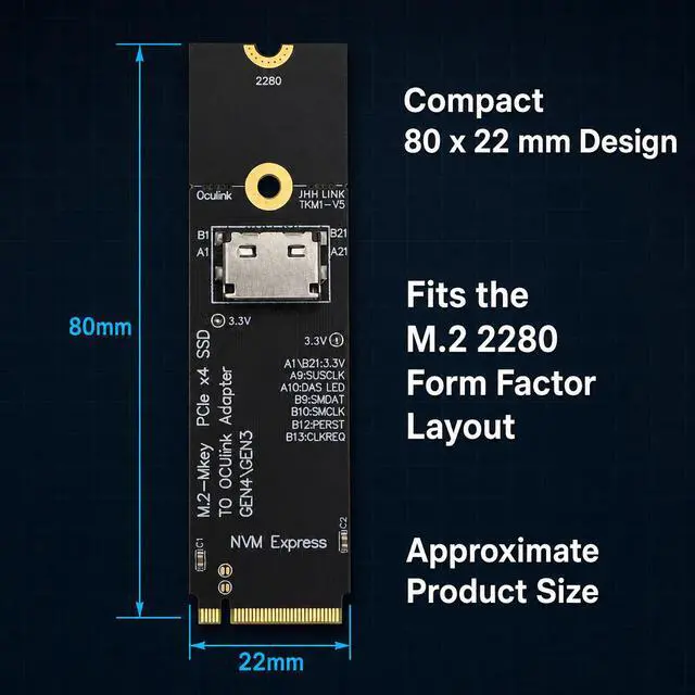 Alt view image 6 of 7 - HOOCCC M.2 NVMe to OCuLink Adapter, PCIe 4.0 x4 Up to 64Gbps, M-Key SFF-8612 Converter for eGPU Dock