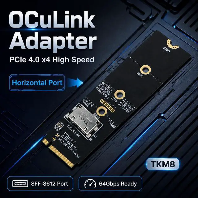 Main image of HOOCCC M.2 NVMe to OCuLink Adapter, PCIe 4.0 x4 Up to 64Gbps, M-Key SFF-8612 Converter for eGPU Dock TKM8