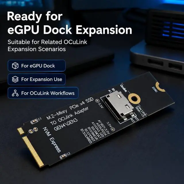 Alt view image 7 of 7 - HOOCCC M.2 NVMe to OCuLink Adapter, PCIe 4.0 x4 Up to 64Gbps, M-Key SFF-8612 Converter for eGPU Dock TKM8