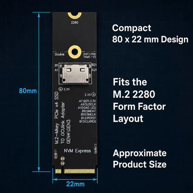 Alt view image 6 of 7 - HOOCCC M.2 NVMe to OCuLink Adapter, PCIe 4.0 x4 Up to 64Gbps, M-Key SFF-8612 Converter for eGPU Dock TKM8