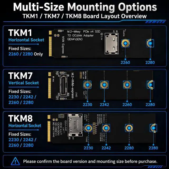 Alt view image 5 of 7 - HOOCCC M.2 NVMe to OCuLink Adapter, PCIe 4.0 x4 Up to 64Gbps, M-Key SFF-8612 Converter for eGPU Dock TKM7