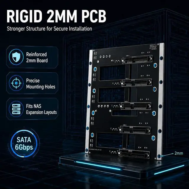 Alt view image 6 of 7 - HOOCCC NAS SATA Backplane Expansion Board 2/3/5 Bay SATA III 6Gbps Hot-Swap Backplane with Dual 4-Pin Power & LED Indicators, 2mm PCB for 2.5"/3.5" Drives NAS-S3