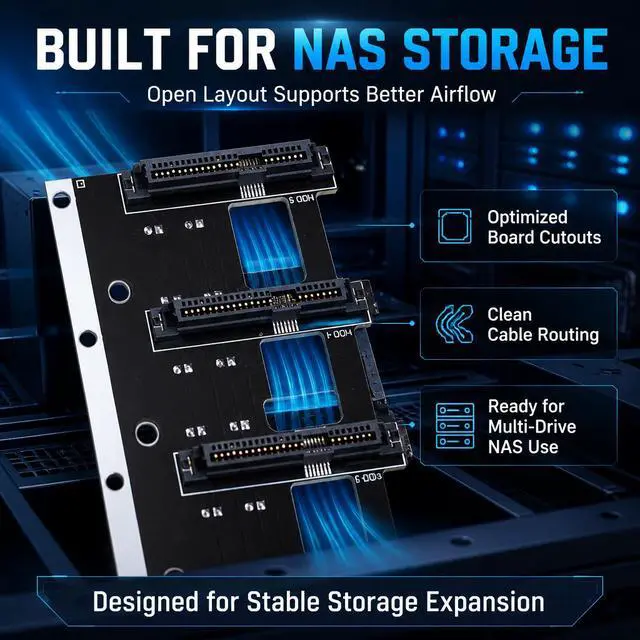 Alt view image 5 of 7 - HOOCCC NAS SATA Backplane Expansion Board 2/3/5 Bay SATA III 6Gbps Hot-Swap Backplane with Dual 4-Pin Power & LED Indicators, 2mm PCB for 2.5"/3.5" Drives NAS-S3