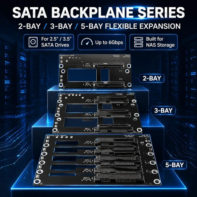 Alt view image 2 of 7 - HOOCCC NAS SATA Backplane Expansion Board 2/3/5 Bay SATA III 6Gbps Hot-Swap Backplane with Dual 4-Pin Power & LED Indicators, 2mm PCB for 2.5"/3.5" Drives NAS-S5