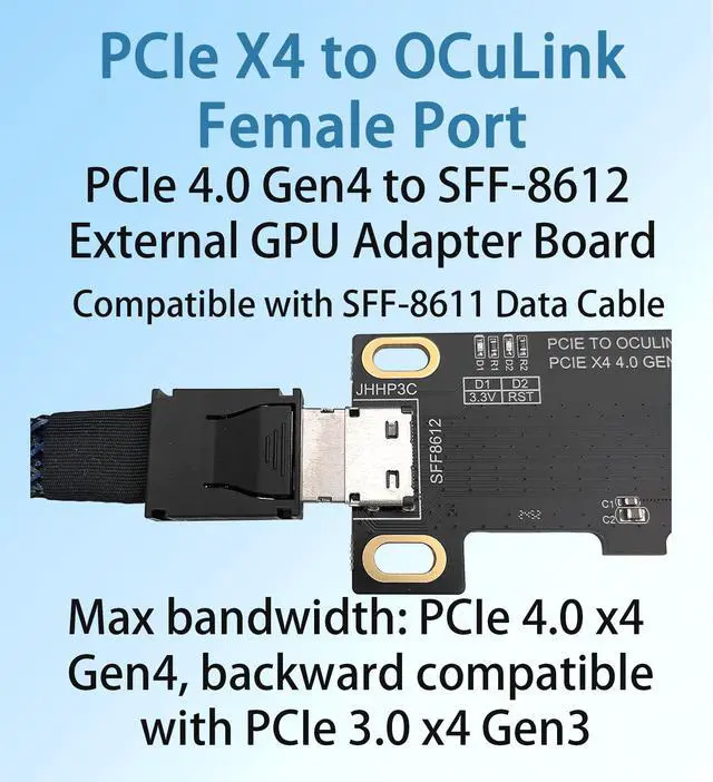 Alt view image 2 of 7 - HOOCCC PCIe 4.0 x4 to OCuLink SFF-8612 Adapter Card, Gen4 External GPU eGPU Expansion Board with Full & Low Profile Brackets, Compatible with SFF-8611 Cable, Backward Compatible with PCIe 3.0
