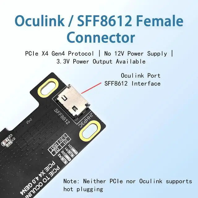 Alt view image 5 of 7 - HOOCCC PCIe 4.0 x4 to OCuLink SFF-8612 Adapter Card, Gen4 External GPU eGPU Expansion Board with Full & Low Profile Brackets, Compatible with SFF-8611 Cable, Backward Compatible with PCIe 3.0