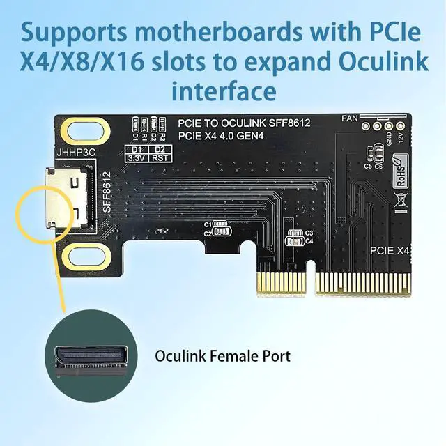 Alt view image 4 of 7 - HOOCCC PCIe 4.0 x4 to OCuLink SFF-8612 Adapter Card, Gen4 External GPU eGPU Expansion Board with Full & Low Profile Brackets, Compatible with SFF-8611 Cable, Backward Compatible with PCIe 3.0 P3C