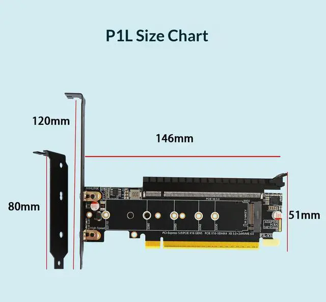 Alt view image 7 of 7 - HOOCCC PCIe 5.0 X16 to X8+X4+X4 Splitter Card, PCIe 5.0 x8 Slot for Graphics Card, PCIe 4.0 x4 M.2 NVMe SSD Slot, 6-Layer Gold Plated, with Full-Height & Low-Profile Brackets