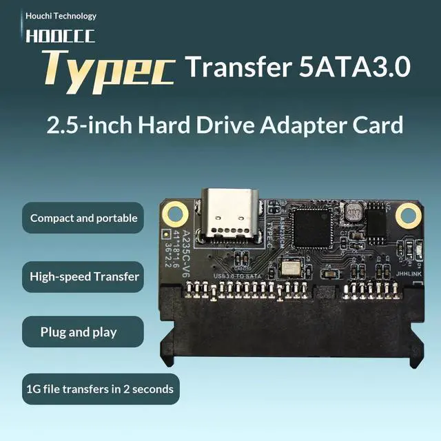 Main image of HOOCCC USB-C to SATA III 3.0 Adapter Card for 2.5" SSD/HDD, ASM235CM Chip, 5Gbps High-Speed Transfer, UASP Supported, Compact DIY Hard Drive Converter (No Cable/Case Included)