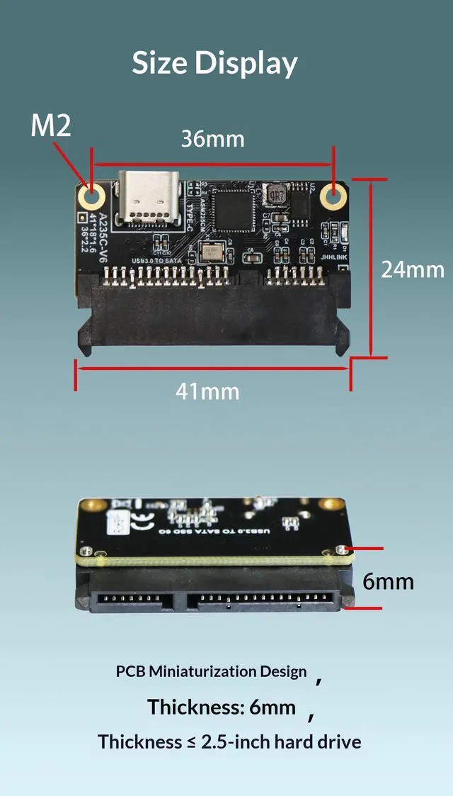 Alt view image 5 of 7 - HOOCCC USB-C to SATA III 3.0 Adapter Card for 2.5" SSD/HDD, ASM235CM Chip, 5Gbps High-Speed Transfer, UASP Supported, Compact DIY Hard Drive Converter (No Cable/Case Included)