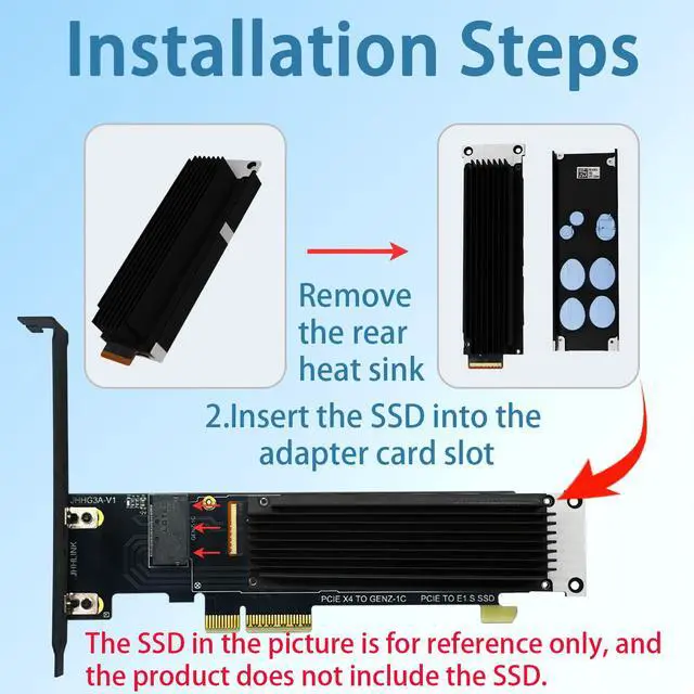Alt view image 4 of 7 - HOOCCC PCIe 5.0 x4 to E1.S SSD Adapter Card, Up to 10000MB/s, with Heatsink & Full-Height/Half-Height Brackets, 6-Layer PCB, Compatible with PCIe 5.0/4.0/3.0 Slots (E1.S SSD Not Included)