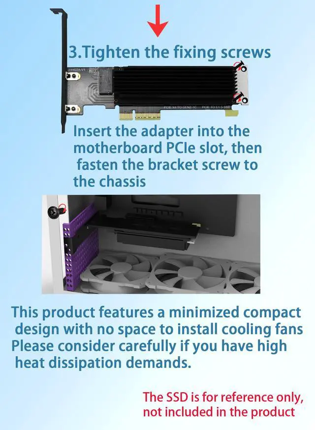Alt view image 6 of 7 - HOOCCC PCIe 5.0 x4 to E1.S SSD Adapter Card, Up to 10000MB/s, with Heatsink & Full-Height/Half-Height Brackets, 6-Layer PCB, Compatible with PCIe 5.0/4.0/3.0 Slots (E1.S SSD Not Included)