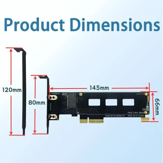 Alt view image 7 of 7 - HOOCCC PCIe 5.0 x4 to E1.S SSD Adapter Card, Up to 10000MB/s, with Heatsink & Full-Height/Half-Height Brackets, 6-Layer PCB, Compatible with PCIe 5.0/4.0/3.0 Slots (E1.S SSD Not Included)