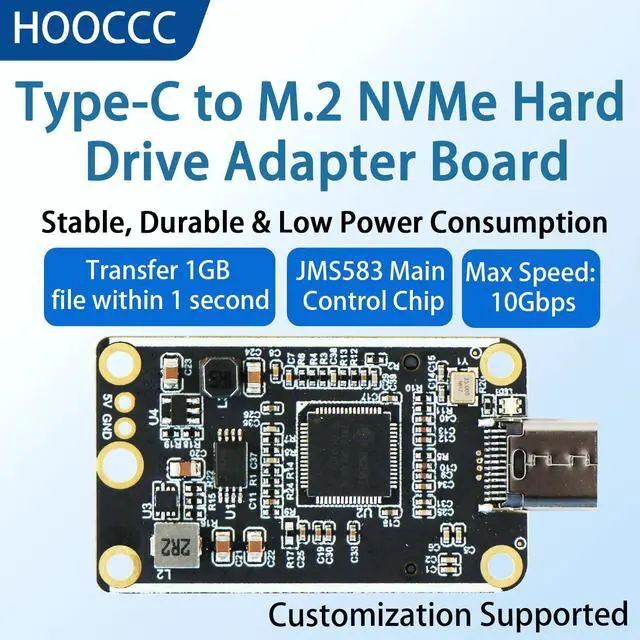 Main image of HOOCCC USB-C to M.2 NVMe Adapter Board, JMS583 Chipset, 10Gbps Type-C 3.1/3.2 Gen 2, 42x25mm Mini PCB for M-Key 2230 SSD (No Cable/SSD)