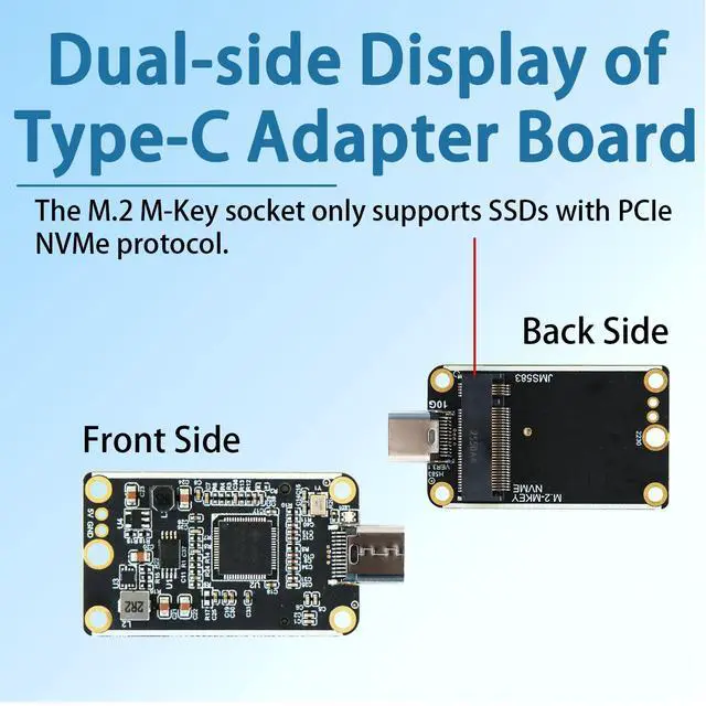 Alt view image 2 of 6 - HOOCCC USB-C to M.2 NVMe Adapter Board, JMS583 Chipset, 10Gbps Type-C 3.1/3.2 Gen 2, 42x25mm Mini PCB for M-Key 2230 SSD (No Cable/SSD)