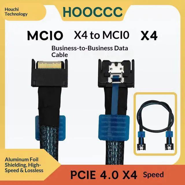 Main image of HOOCCC MCIO 4x to MCIO 4x Cable 50cm PCIe 4.0 x4 64Gbps High-Speed Data Cable Silver-Plated Wire Braided Shield for Enterprise SSD Server Workstation