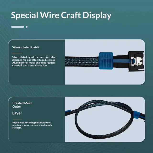 Alt view image 4 of 7 - HOOCCC MCIO 4x to MCIO 4x Cable 50cm PCIe 4.0 x4 64Gbps High-Speed Data Cable Silver-Plated Wire Braided Shield for Enterprise SSD Server Workstation
